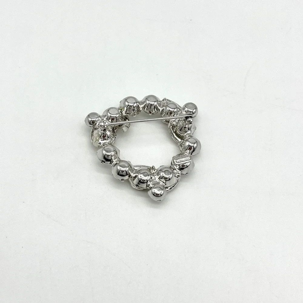 Eisenberg Rhinestone Brooch Round Wreath Pin Silver Tone Vintage Jewelry‎